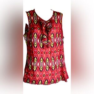 Tory Burch Red Multicolor Ikat Print Sleeveless Blouse Sz 12